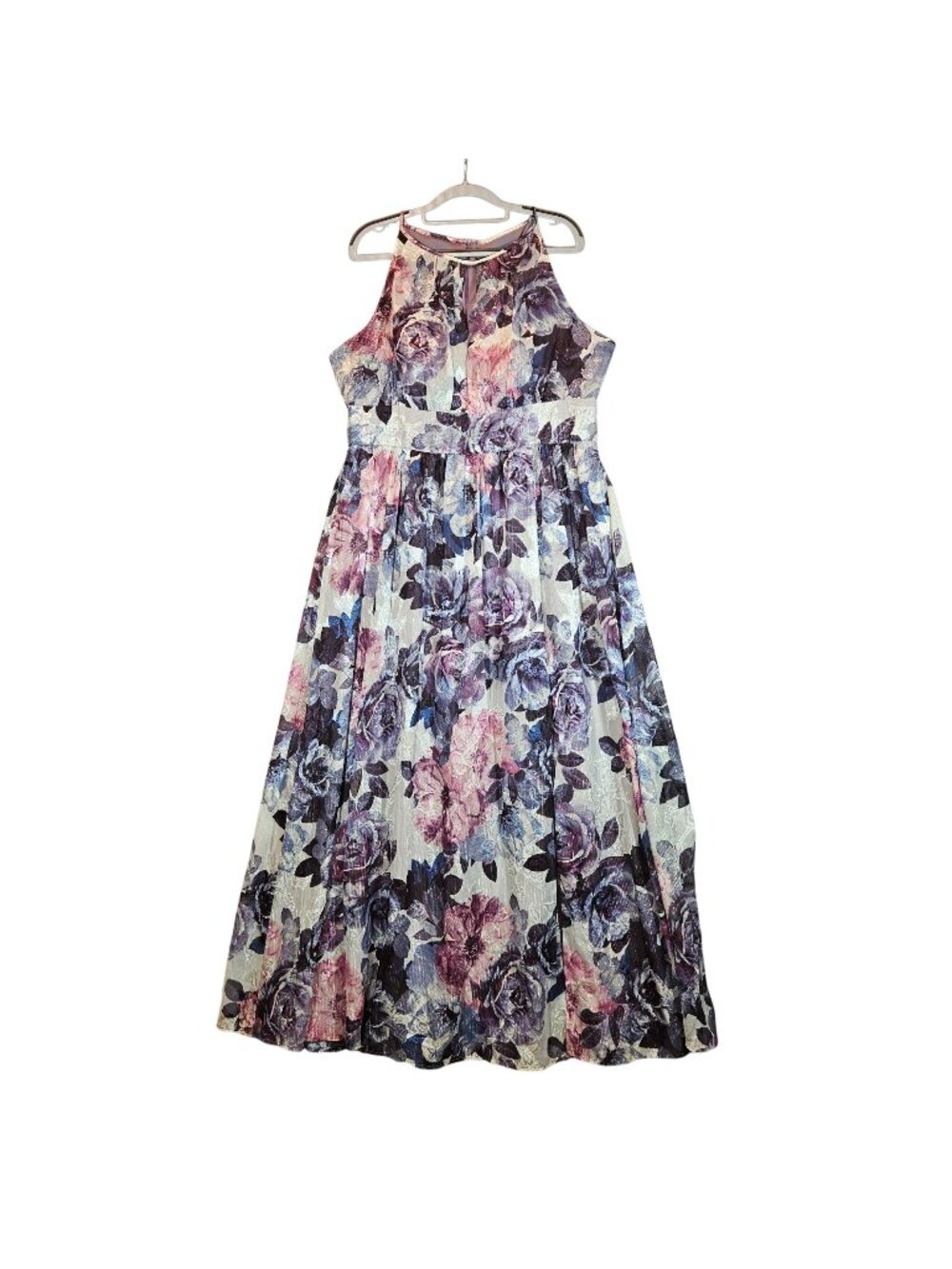 find R& M Richards Floral Womens 16 Maxi Dress Full Skirt Iridescent Threads Ele